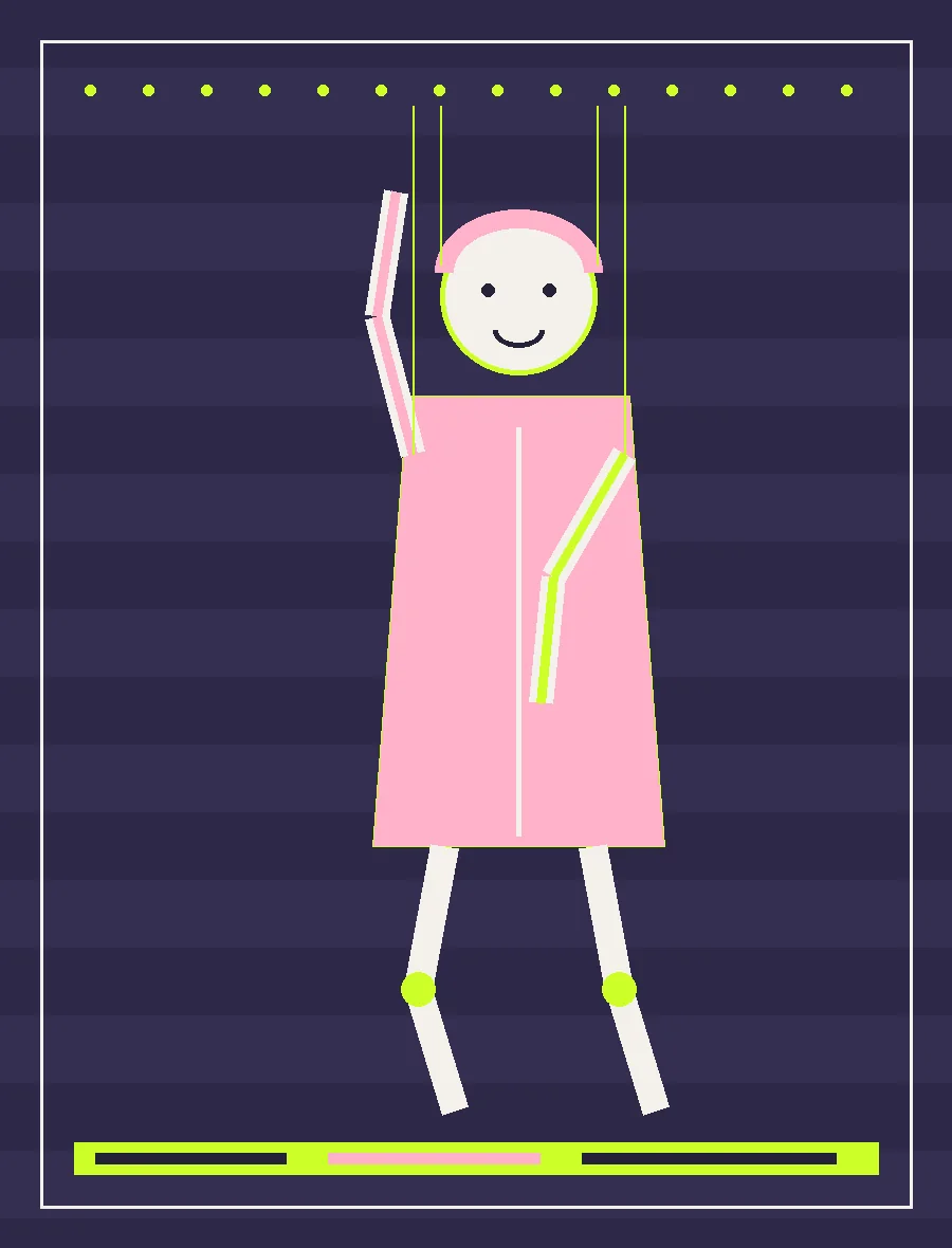 Puppet leaning forward in a weight-led pose