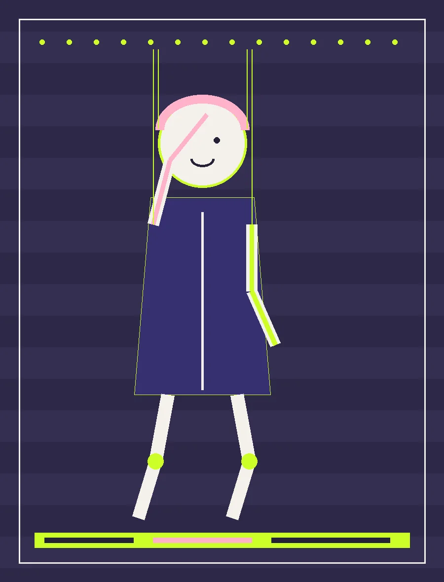 Puppet with a held body and directional glance