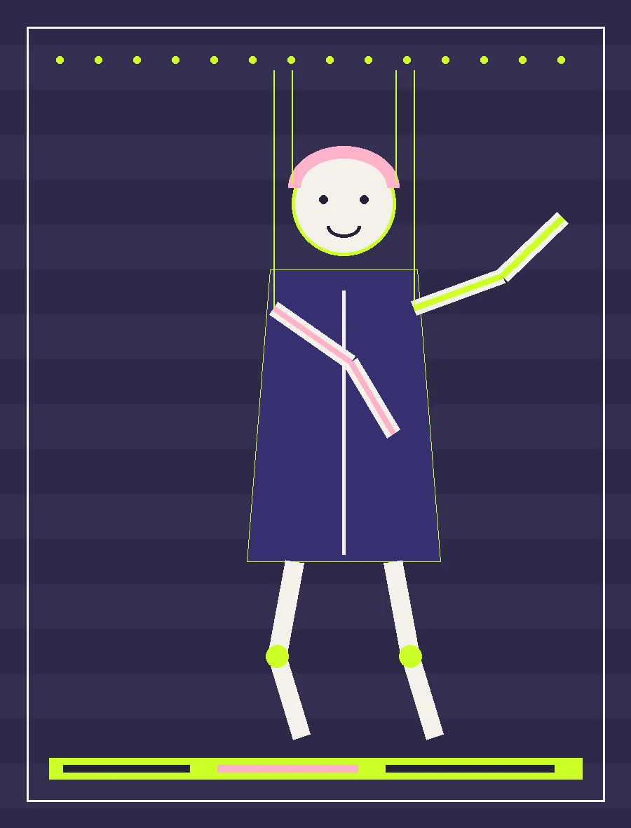 Indigo puppet rig study with marked controls
