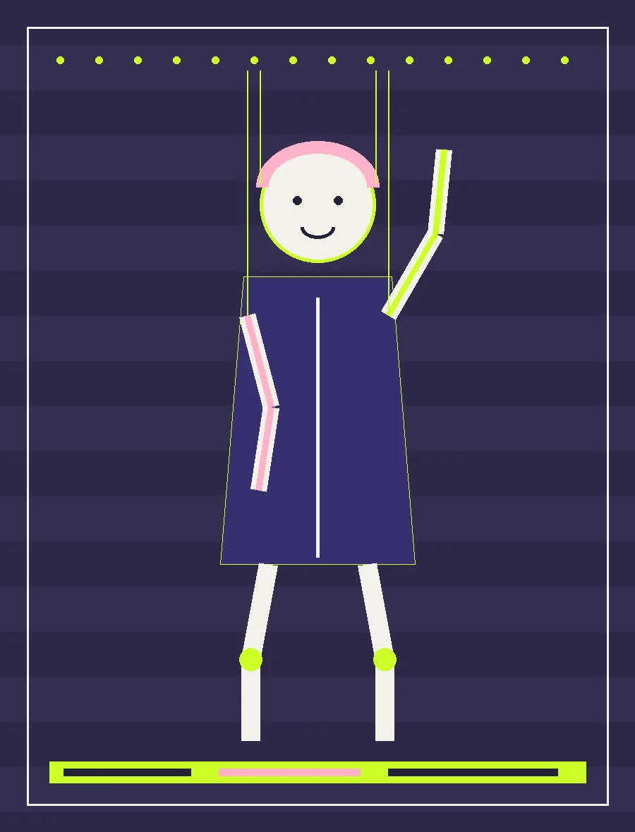 Puppet study with a clear broad silhouette